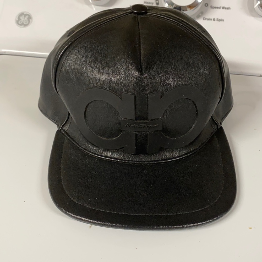 Salvatore Ferragamo Black Leather Hat. AUTHENTIC!!